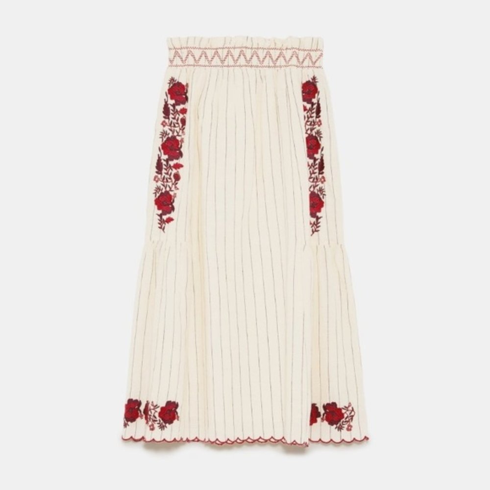 Zara Embroidered Midi skirt
